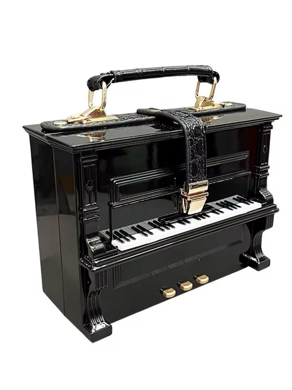 Black Piano Box Handbag with Gold Hardware - Picture 2 of 4